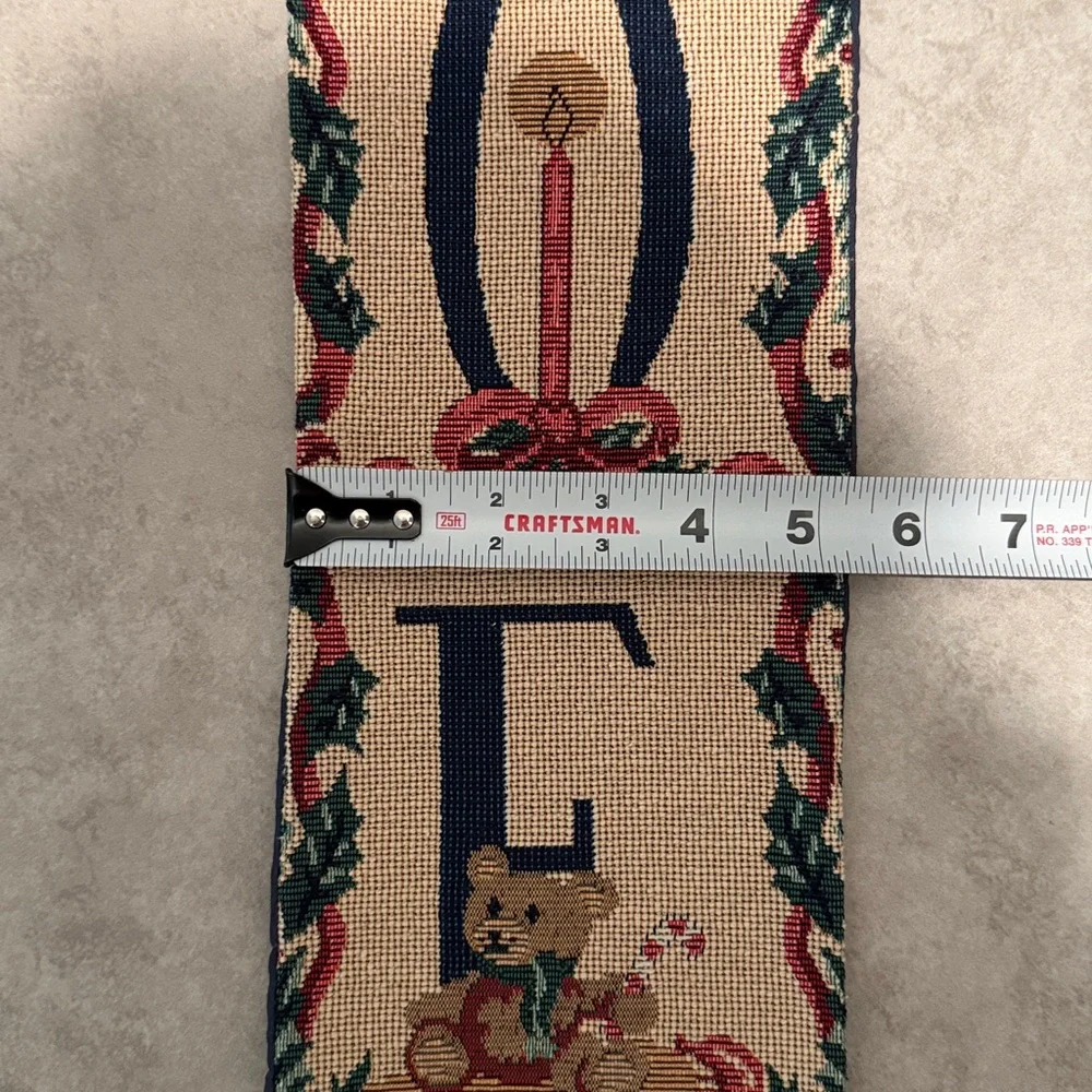 Vintage NOEL Needlepoint Vertical Tapestry Wall Hanging in Cream and Navy